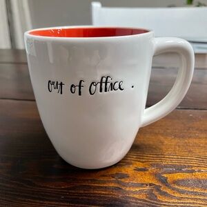 NWOT Rae Dunn OUT OF OFFICE Coffee Mug Tea Cup Cursive Font Red Inside READ